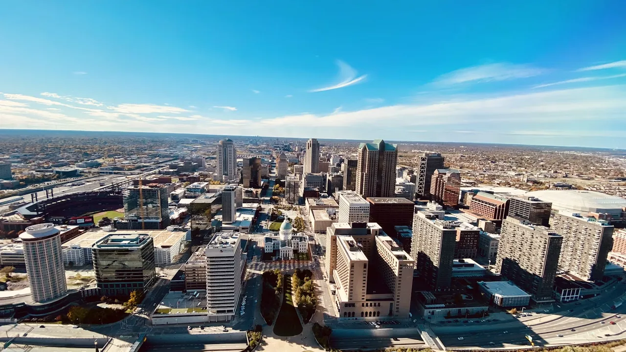 Aerial view of the St. Louis and St. Charles County region on a clear day